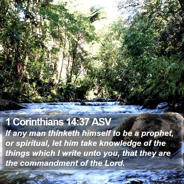 1 Corinthians 14:37 ASV - If Any Man Thinketh Himself To Be A Prophet, Or